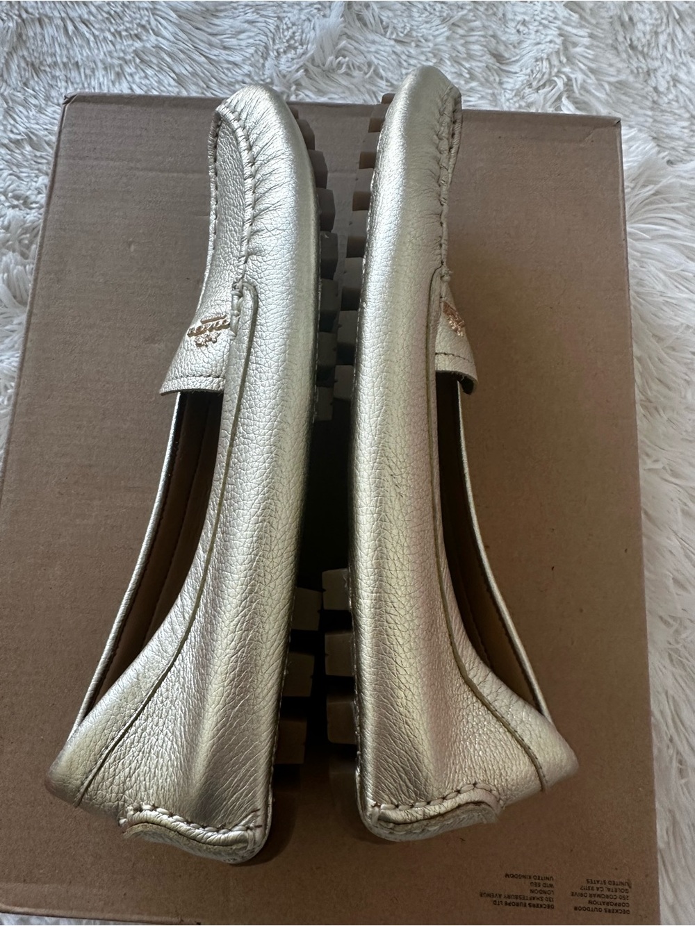COACH Metallic Gold Pebbled Leather Driving Loafers Moccasins Flats Size: 7.5 - Picture 4 of 7